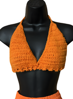 Full Coverage Orange Tie Back Rave Festival Crocheted Bralette Bikini Crop Top