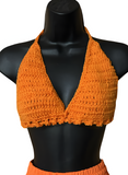 Full Coverage Orange Tie Back Rave Festival Crocheted Bralette Bikini Crop Top