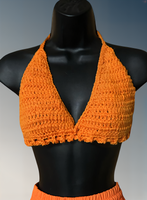 Full Coverage Orange Tie Back Rave Festival Crocheted Bralette Bikini Crop Top