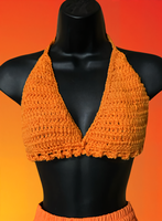 Full Coverage Orange Tie Back Rave Festival Crocheted Bralette Bikini Crop Top