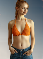 Full Coverage Orange Tie Back Rave Festival Crocheted Bralette Bikini Crop Top