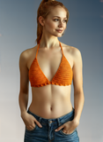 Full Coverage Orange Tie Back Rave Festival Crocheted Bralette Bikini Crop Top
