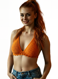 Full Coverage Orange Tie Back Rave Festival Crocheted Bralette Bikini Crop Top