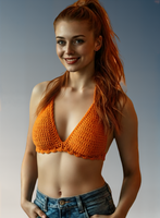 Full Coverage Orange Tie Back Rave Festival Crocheted Bralette Bikini Crop Top