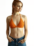 Full Coverage Orange Tie Back Rave Festival Crocheted Bralette Bikini Crop Top