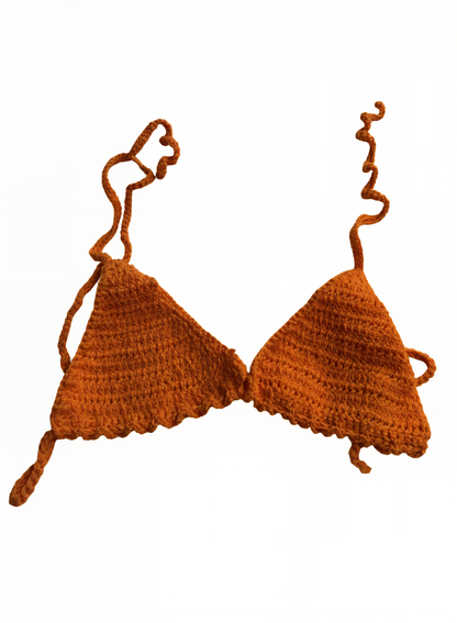 Full Coverage Orange Tie Back Rave Festival Crocheted Bralette Bikini Crop Top - Autumn LeAnn Designs®