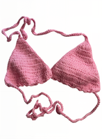 Full Coverage Pink Tie Back Rave Festival Crocheted Bralette Bikini Crop Top