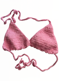 Full Coverage Pink Tie Back Rave Festival Crocheted Bralette Bikini Crop Top