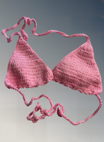 Full Coverage Pink Tie Back Rave Festival Crocheted Bralette Bikini Crop Top