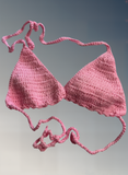 Full Coverage Pink Tie Back Rave Festival Crocheted Bralette Bikini Crop Top