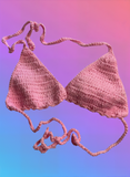 Full Coverage Pink Tie Back Rave Festival Crocheted Bralette Bikini Crop Top