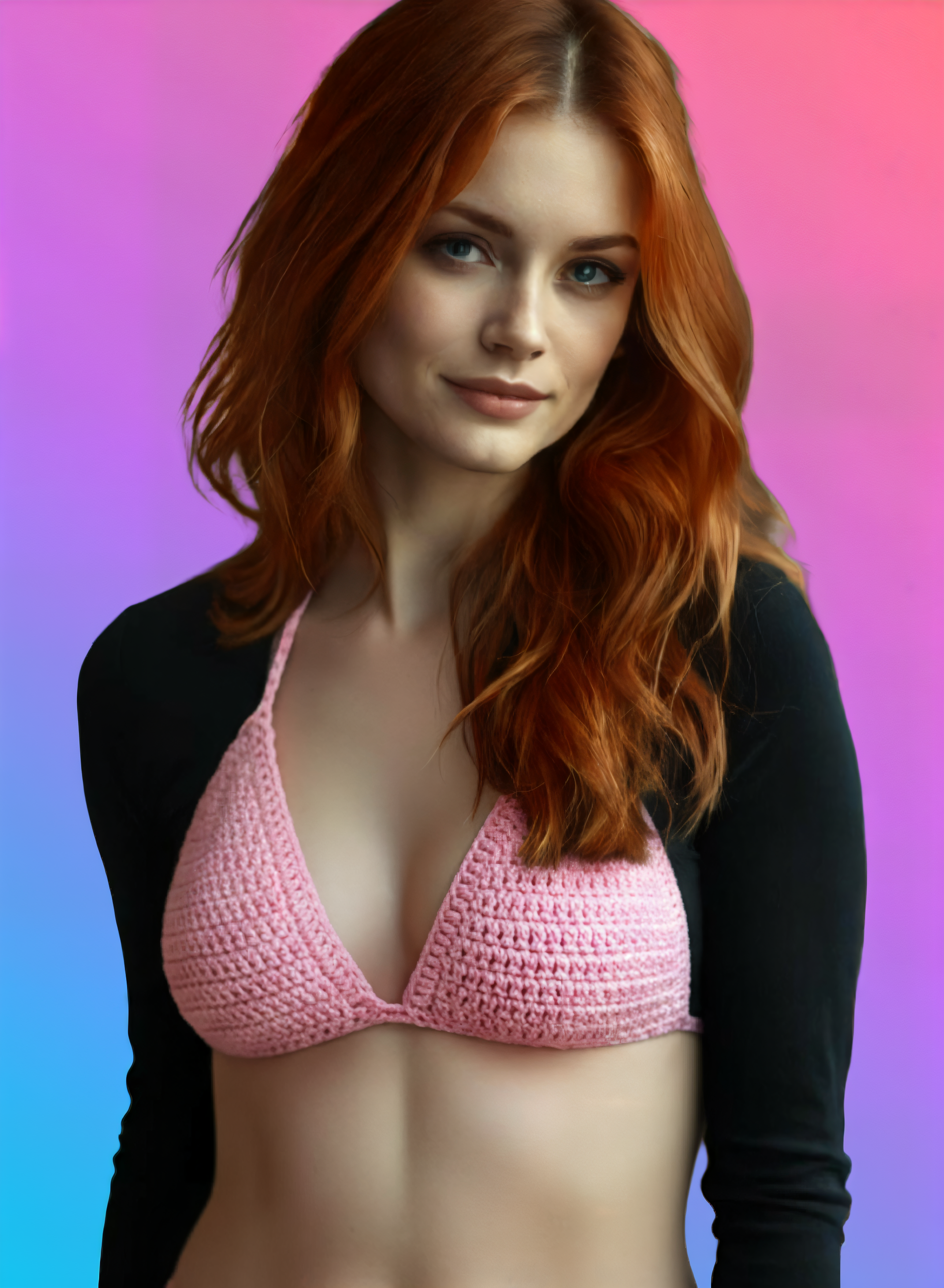 Full Coverage Pink Tie Back Rave Festival Crocheted Bralette Bikini Crop Top - Autumn LeAnn Designs®