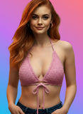 Full Coverage Pink Tie Back Rave Festival Crocheted Bralette Bikini Crop Top