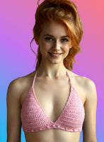 Full Coverage Pink Tie Back Rave Festival Crocheted Bralette Bikini Crop Top