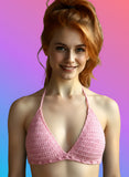 Full Coverage Pink Tie Back Rave Festival Crocheted Bralette Bikini Crop Top