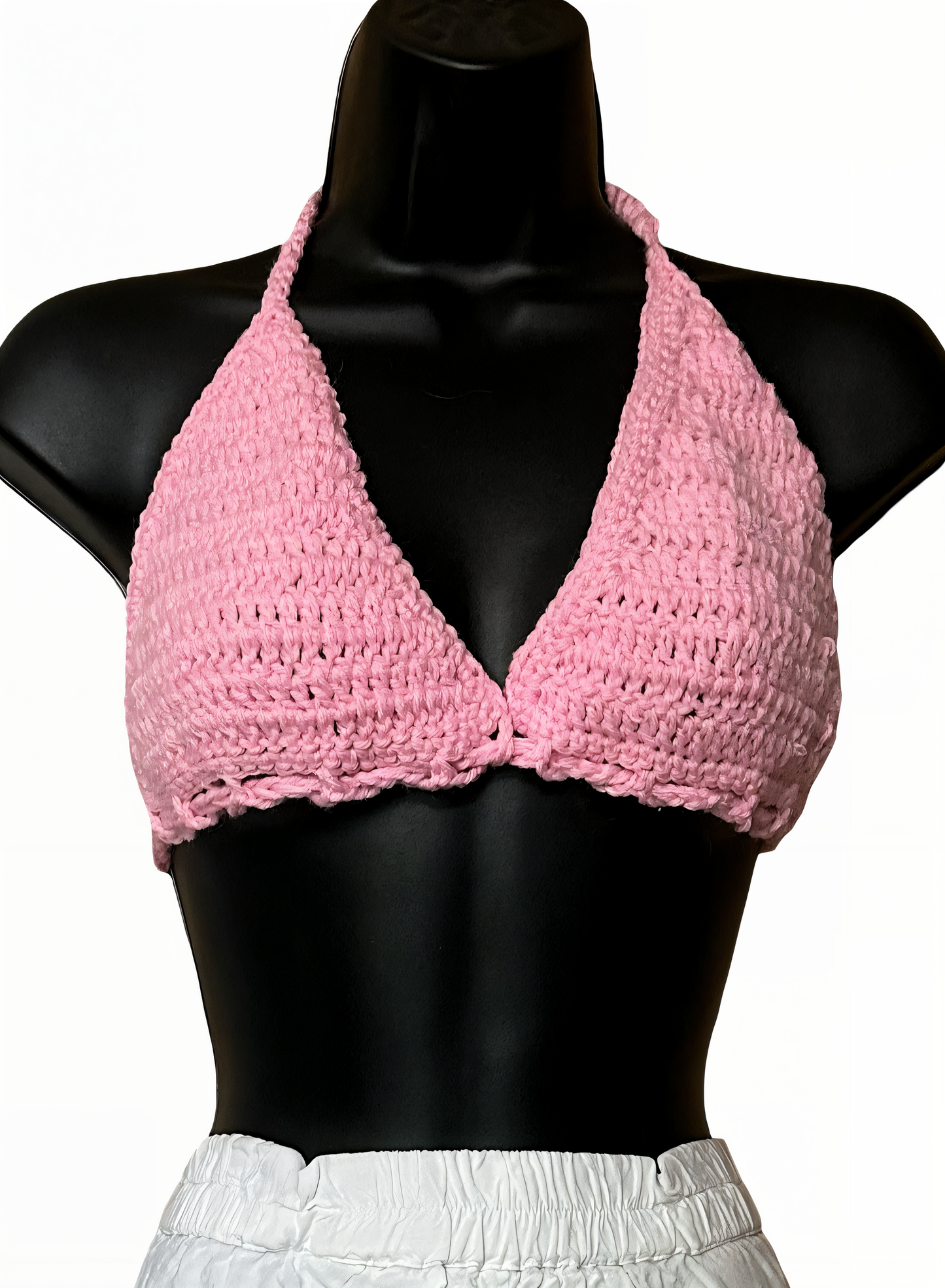 Full Coverage Pink Tie Back Rave Festival Crocheted Bralette Bikini Crop Top - Autumn LeAnn Designs®