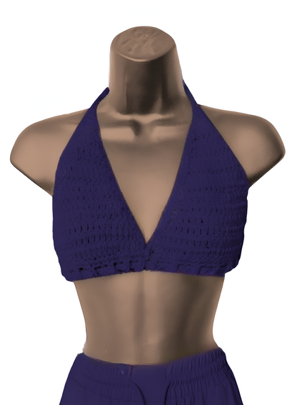 Full Coverage Purple Tie Back Rave Festival Crocheted Bralette Bikini Crop Top - Autumn LeAnn Designs®