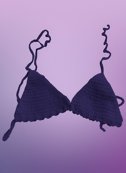 Full Coverage Purple Tie Back Rave Festival Crocheted Bralette Bikini Crop Top - Autumn LeAnn Designs®