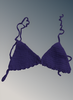 Purple crochet bikini top on a gradient background
