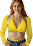 Full Coverage Yellow Tie Back Rave Festival Crocheted Bralette Bikini Crop Top