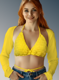 Full Coverage Yellow Tie Back Rave Festival Crocheted Bralette Bikini Crop Top