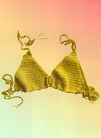 Full Coverage Yellow Tie Back Rave Festival Crocheted Bralette Bikini Crop Top