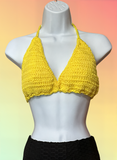 Full Coverage Yellow Tie Back Rave Festival Crocheted Bralette Bikini Crop Top