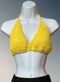 Full Coverage Yellow Tie Back Rave Festival Crocheted Bralette Bikini Crop Top