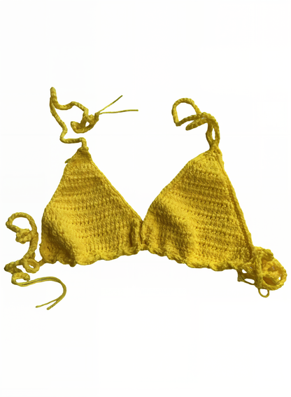 Full Coverage Yellow Tie Back Rave Festival Crocheted Bralette Bikini Crop Top - Autumn LeAnn Designs®