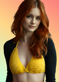 Full Coverage Yellow Tie Back Rave Festival Crocheted Bralette Bikini Crop Top