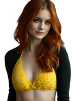 Full Coverage Yellow Tie Back Rave Festival Crocheted Bralette Bikini Crop Top