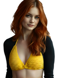 Full Coverage Yellow Tie Back Rave Festival Crocheted Bralette Bikini Crop Top