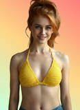 Full Coverage Yellow Tie Back Rave Festival Crocheted Bralette Bikini Crop Top