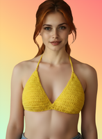 Full Coverage Yellow Tie Back Rave Festival Crocheted Bralette Bikini Crop Top