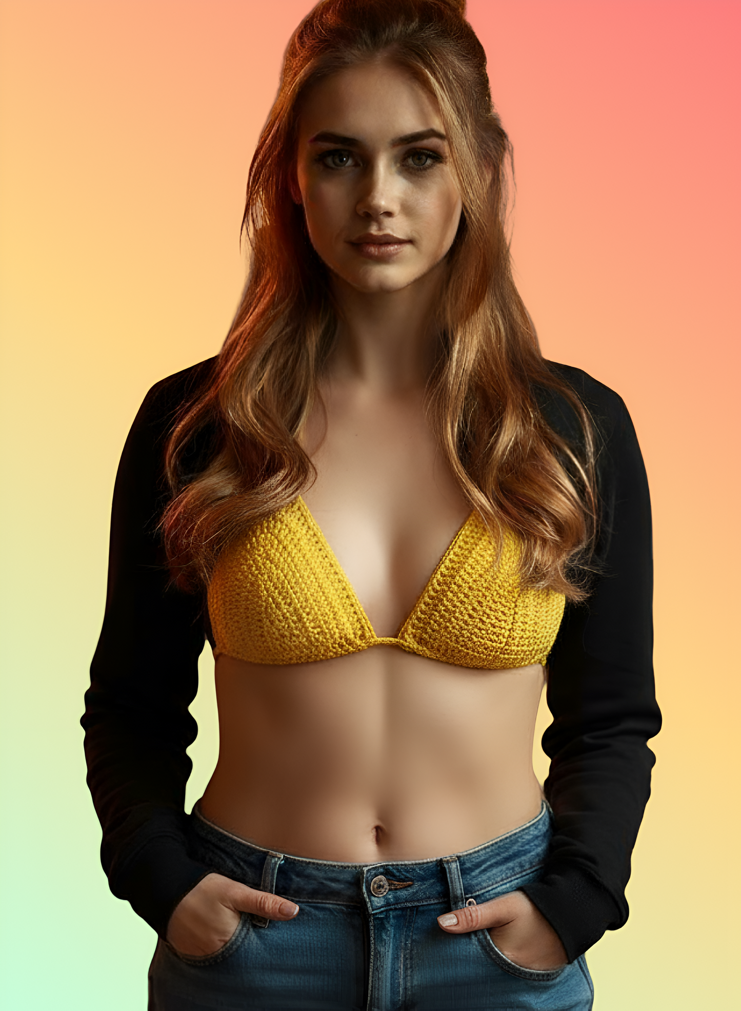 Full Coverage Yellow Tie Back Rave Festival Crocheted Bralette Bikini Crop Top - Autumn LeAnn Designs®