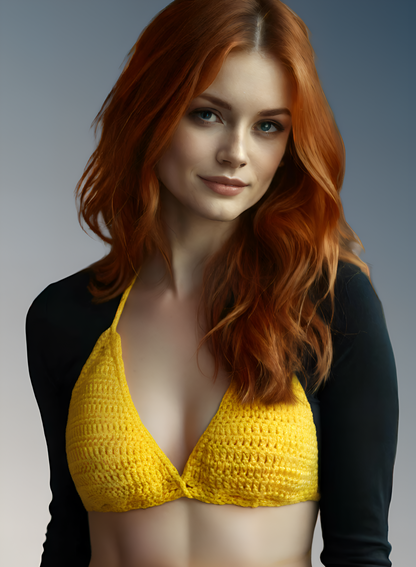 Full Coverage Yellow Tie Back Rave Festival Crocheted Bralette Bikini Crop Top - Autumn LeAnn Designs®