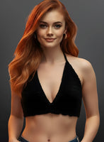Full Coverage Black Tie Back Rave Festival Crocheted Bralette Bikini Crop Top