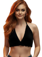 Full Coverage Black Tie Back Rave Festival Crocheted Bralette Bikini Crop Top