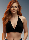 Full Coverage Black Tie Back Rave Festival Crocheted Bralette Bikini Crop Top