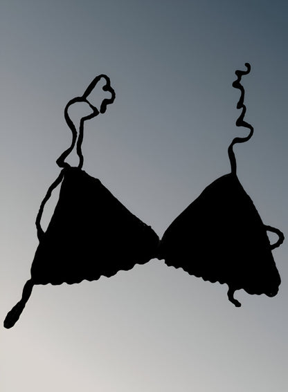 Full Coverage Black Tie Back Rave Festival Crocheted Bralette Bikini Crop Top - Autumn LeAnn Designs®