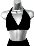 Full Coverage Black Tie Back Rave Festival Crocheted Bralette Bikini Crop Top