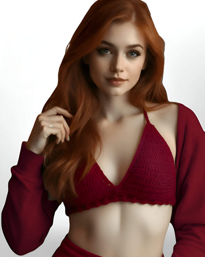 Full Coverage Red Women's Bralette Bikini Crop Top