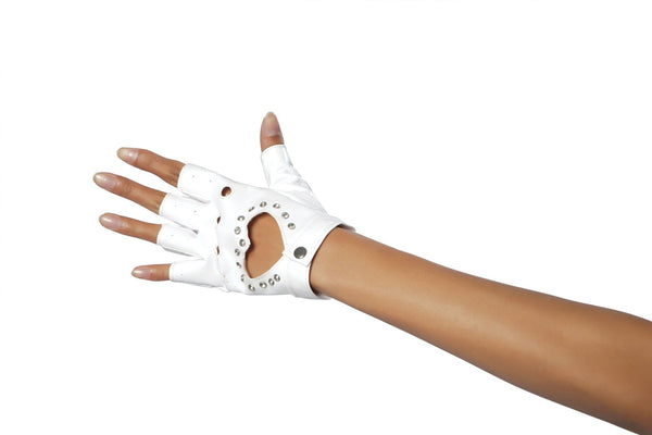 Pair of Gloves with Cut-out Heart and Stones Costume Accessory