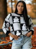 Chic Ghostly Women's Cozy Halloween Fall Pullover Sweater