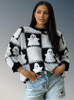 Chic Ghostly Women's Cozy Halloween Fall Pullover Sweater
