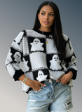 Chic Ghostly Women's Cozy Halloween Fall Pullover Sweater