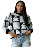 Chic Ghostly Women's Cozy Halloween Fall Pullover Sweater