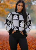 Chic Ghostly Women's Cozy Halloween Fall Pullover Sweater
