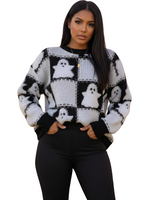Chic Ghostly Women's Cozy Halloween Fall Pullover Sweater