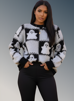 Chic Ghostly Women's Cozy Halloween Fall Pullover Sweater